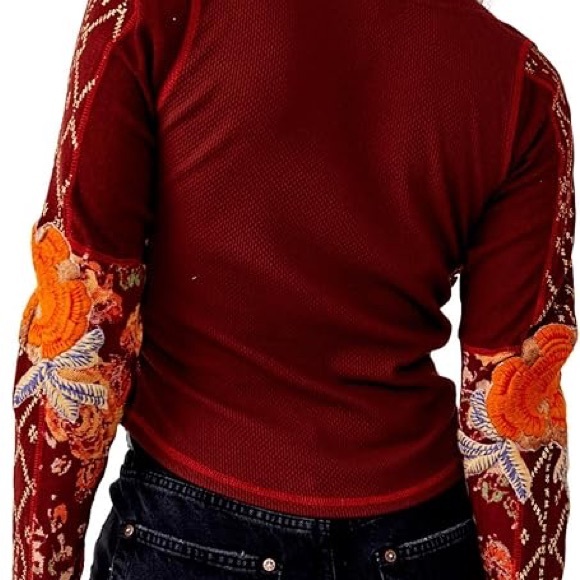 Free People Women's Amara long sleeve Top floral maroon orange gold medium - Picture 2 of 6